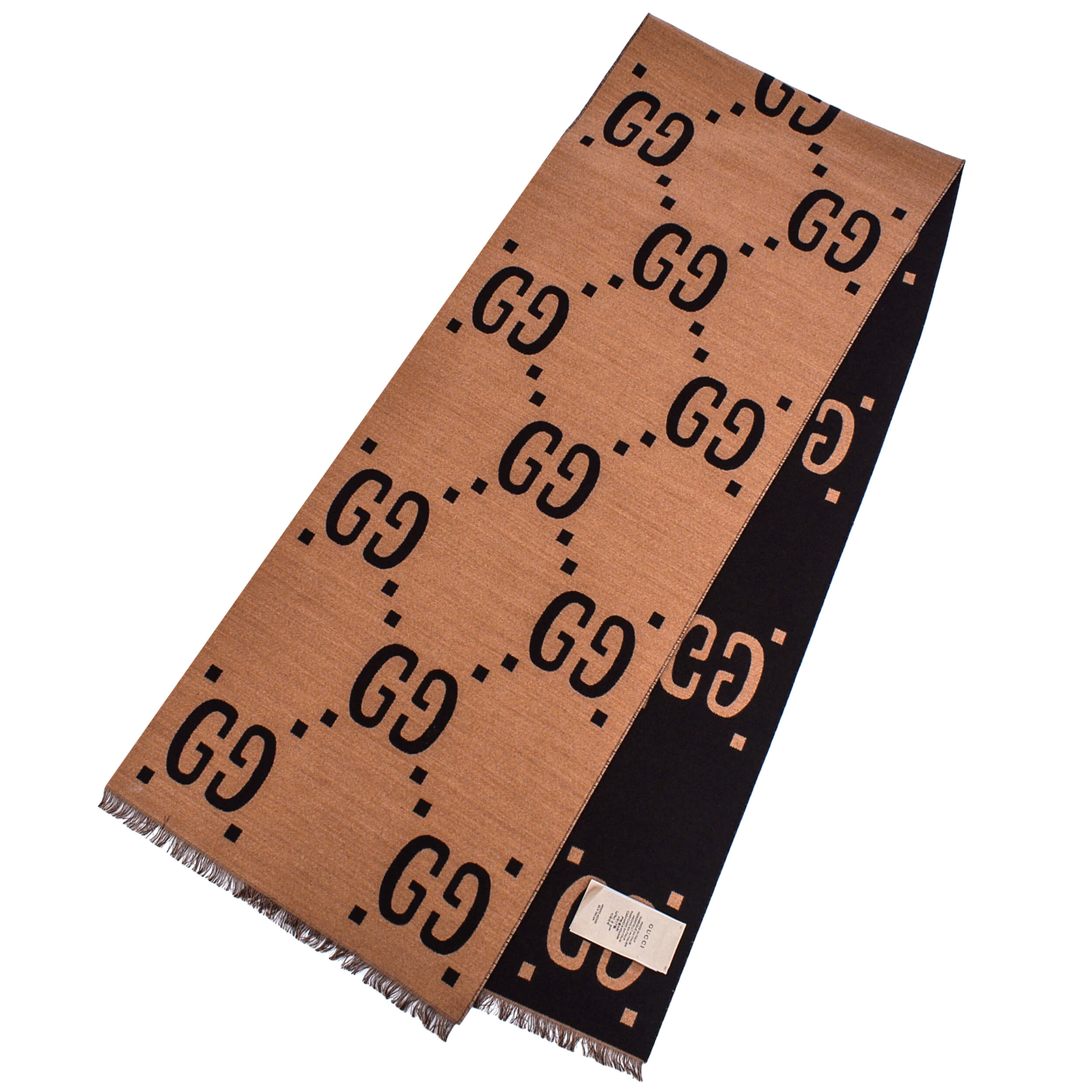 Gucci - Brown & Beige GG Jacquard Wool Silk Scarf